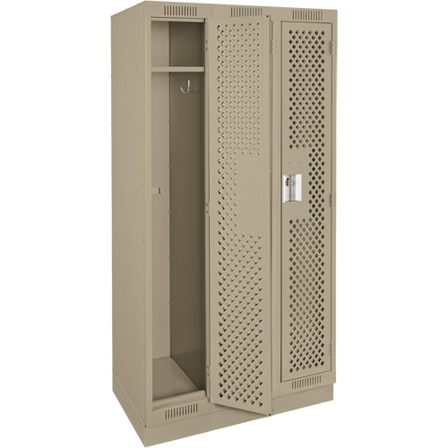 Clean Line Lockers, Bank of 3, 36" x 12" x 76", Steel, Beige, Rivet (Assembled), Perforated Distribution Élite MP