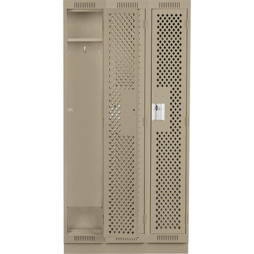 Clean Line Lockers, Bank of 3, 36" x 12" x 76", Steel, Beige, Rivet (Assembled), Perforated Distribution Élite MP