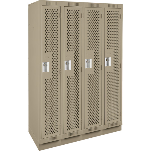 Clean Line Lockers, Bank of 4, 48" x 15" x 76", Steel, Beige, Rivet (Assembled), Perforated Distribution Élite MP