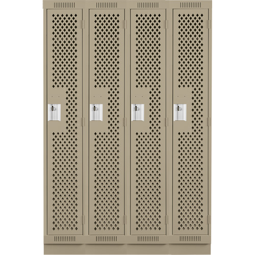 Clean Line Lockers, Bank of 4, 48" x 15" x 76", Steel, Beige, Rivet (Assembled), Perforated Distribution Élite MP