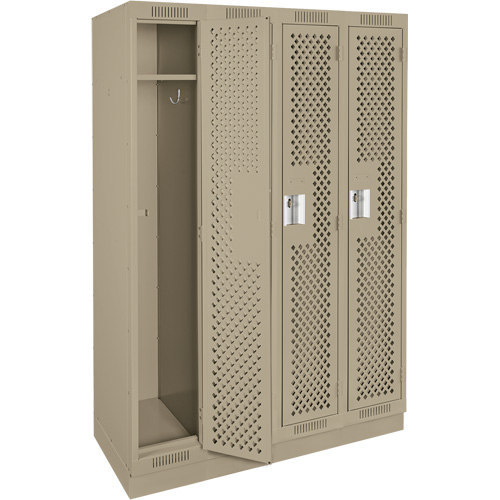 Clean Line Lockers, Bank of 4, 48" x 15" x 76", Steel, Beige, Rivet (Assembled), Perforated Distribution Élite MP