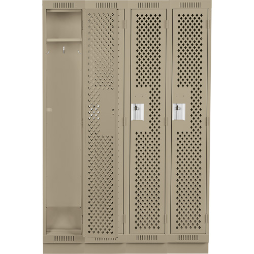 Clean Line Lockers, Bank of 4, 48" x 15" x 76", Steel, Beige, Rivet (Assembled), Perforated Distribution Élite MP
