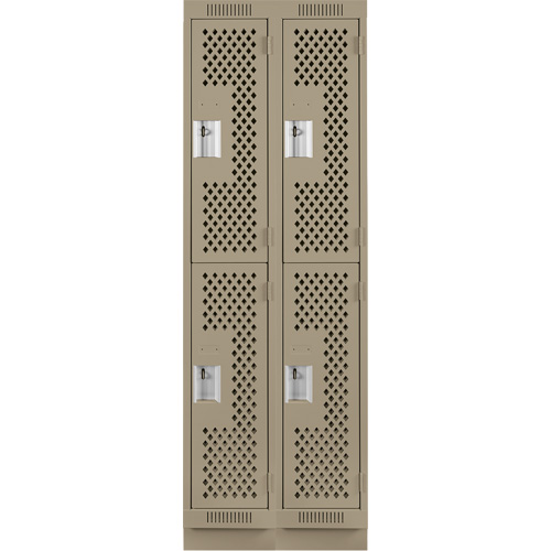 Clean Line Lockers, 2 -tier, Bank of 2, 24" x 15" x 76", Steel, Beige, Rivet (Assembled), Perforated Distribution Élite MP