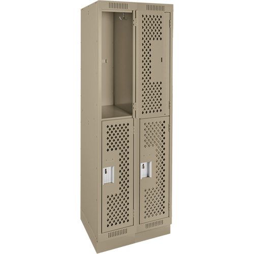 Clean Line Lockers, 2 -tier, Bank of 2, 24" x 15" x 76", Steel, Beige, Rivet (Assembled), Perforated Distribution Élite MP