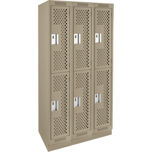 Clean Line Lockers, 2 -tier, Bank of 3, 36" x 15" x 76", Steel, Beige, Rivet (Assembled), Perforated Distribution Élite MP