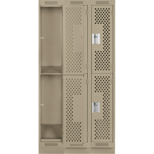Clean Line Lockers, 2 -tier, Bank of 3, 36" x 15" x 76", Steel, Beige, Rivet (Assembled), Perforated Distribution Élite MP