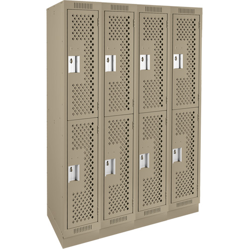 Clean Line Lockers, 2 -tier, Bank of 4, 48" x 15" x 76", Steel, Beige, Rivet (Assembled), Perforated Distribution Élite MP