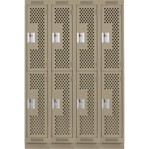 Clean Line Lockers, 2 -tier, Bank of 4, 48" x 15" x 76", Steel, Beige, Rivet (Assembled), Perforated Distribution Élite MP