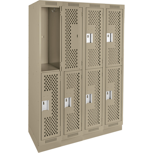 Clean Line Lockers, 2 -tier, Bank of 4, 48" x 15" x 76", Steel, Beige, Rivet (Assembled), Perforated Distribution Élite MP
