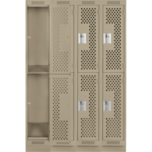 Clean Line Lockers, 2 -tier, Bank of 4, 48" x 15" x 76", Steel, Beige, Rivet (Assembled), Perforated Distribution Élite MP