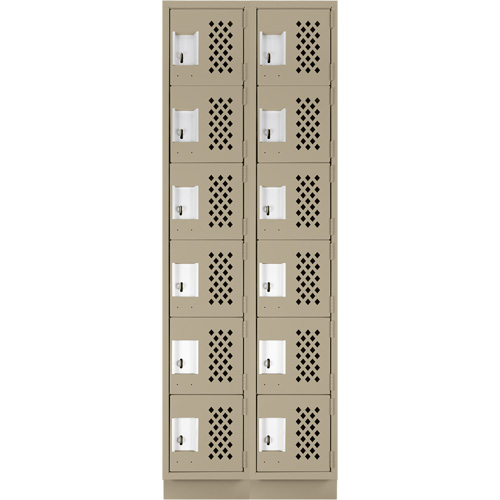 Assembled Lockerettes Clean Line Perforated Economy Lockers, 6 -tier, Bank of 2, 18" x 72" x 12", Steel Distribution Élite MP