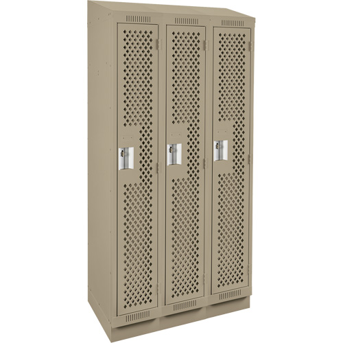 Clean Line Lockers, Bank of 3, 36" x 18" x 82", Steel, Beige, Rivet (Assembled), Perforated Distribution Élite MP