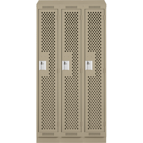 Clean Line Lockers, Bank of 3, 36" x 18" x 82", Steel, Beige, Rivet (Assembled), Perforated Distribution Élite MP