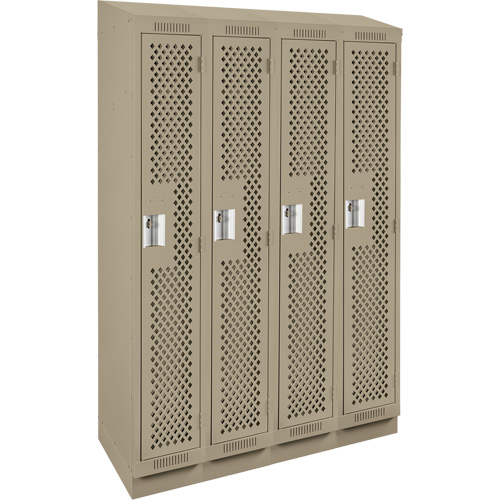 Clean Line Lockers, Bank of 4, 48" x 18" x 82", Steel, Beige, Rivet (Assembled), Perforated Distribution Élite MP