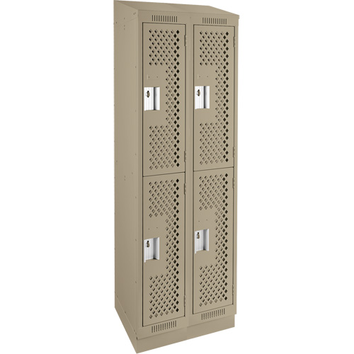 Clean Line Lockers, 2 -tier, Bank of 2, 24" x 15" x 82", Steel, Beige, Rivet (Assembled), Perforated Distribution Élite MP