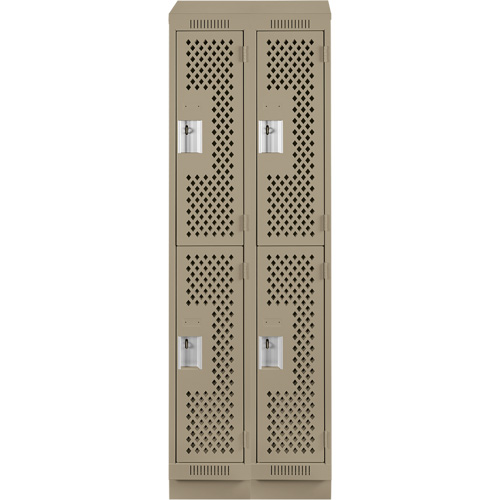 Clean Line Lockers, 2 -tier, Bank of 2, 24" x 15" x 82", Steel, Beige, Rivet (Assembled), Perforated Distribution Élite MP