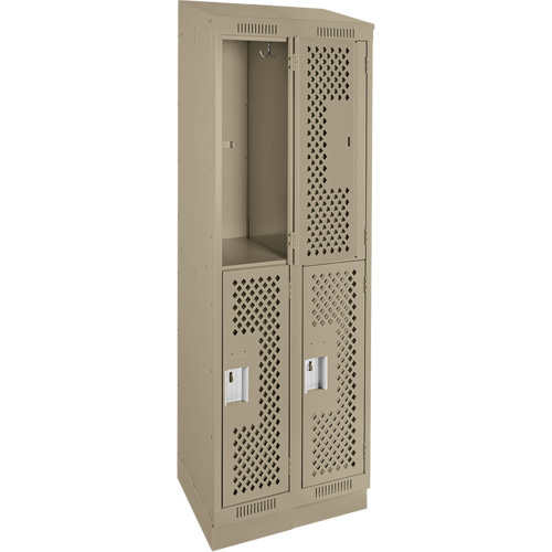 Clean Line Lockers, 2 -tier, Bank of 2, 24" x 15" x 82", Steel, Beige, Rivet (Assembled), Perforated Distribution Élite MP