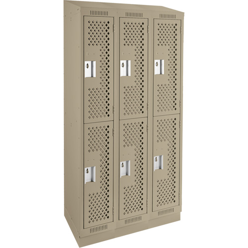 Clean Line Lockers, 2 -tier, Bank of 3, 36" x 15" x 82", Steel, Beige, Rivet (Assembled), Perforated Distribution Élite MP