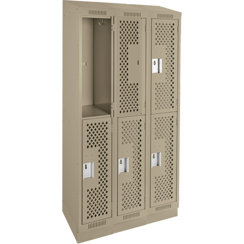 Clean Line Lockers, 2 -tier, Bank of 3, 36" x 15" x 82", Steel, Beige, Rivet (Assembled), Perforated Distribution Élite MP