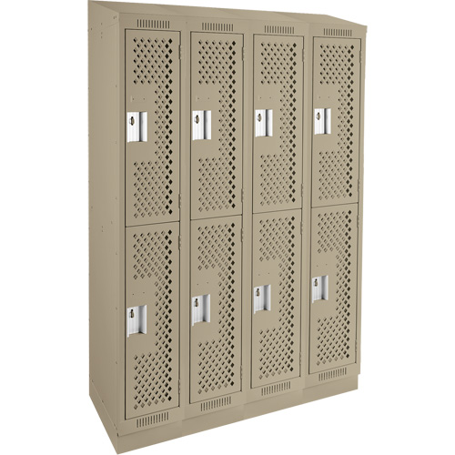 Clean Line Lockers, 2 -tier, Bank of 4, 48" x 15" x 82", Steel, Beige, Rivet (Assembled), Perforated Distribution Élite MP