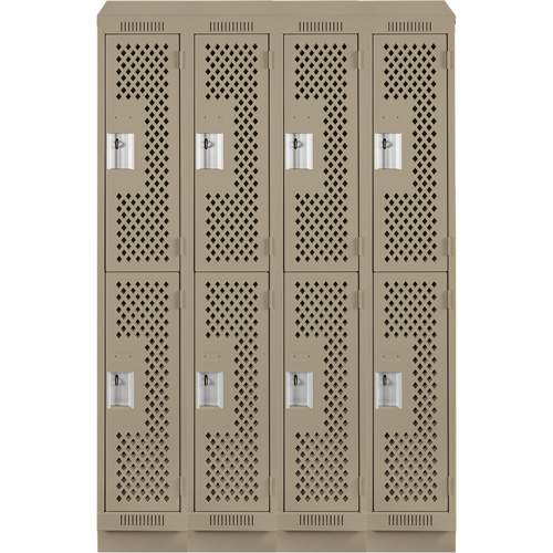 Clean Line Lockers, 2 -tier, Bank of 4, 48" x 15" x 82", Steel, Beige, Rivet (Assembled), Perforated Distribution Élite MP