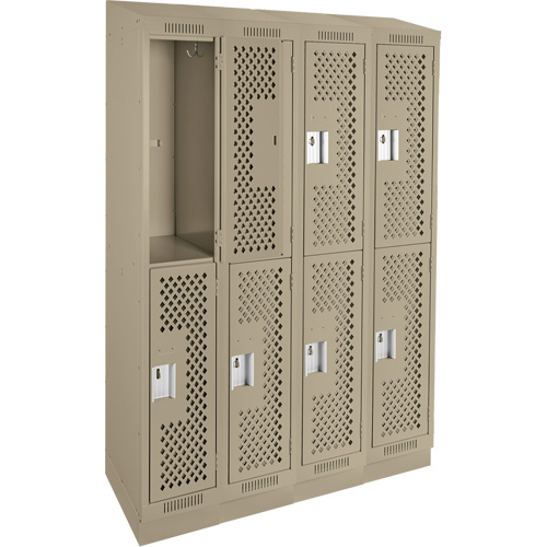 Clean Line Lockers, 2 -tier, Bank of 4, 48" x 15" x 82", Steel, Beige, Rivet (Assembled), Perforated Distribution Élite MP