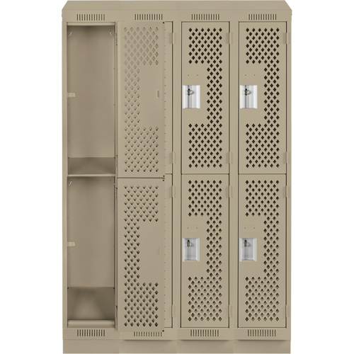 Clean Line Lockers, 2 -tier, Bank of 4, 48" x 15" x 82", Steel, Beige, Rivet (Assembled), Perforated Distribution Élite MP