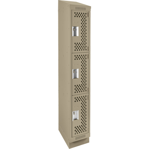 Clean Line Lockers, 3 -tier, 12" x 18" x 82", Steel, Beige, Rivet (Assembled), Perforated Distribution Élite MP