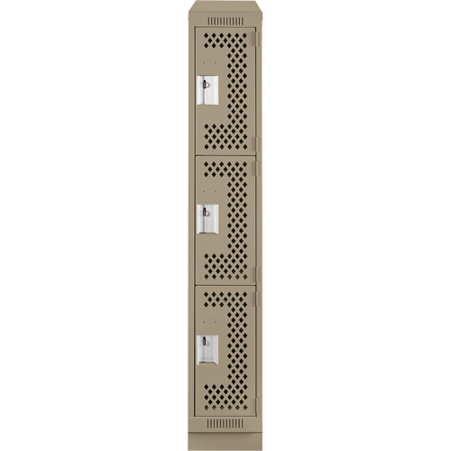 Clean Line Lockers, 3 -tier, 12" x 18" x 82", Steel, Beige, Rivet (Assembled), Perforated Distribution Élite MP