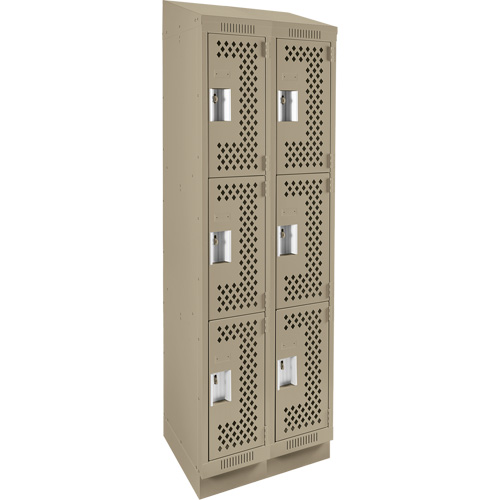 Clean Line Lockers, 3 -tier, Bank of 2, 24" x 18" x 82", Steel, Beige, Rivet (Assembled), Perforated Distribution Élite MP