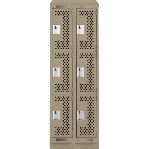 Clean Line Lockers, 3 -tier, Bank of 2, 24" x 18" x 82", Steel, Beige, Rivet (Assembled), Perforated Distribution Élite MP