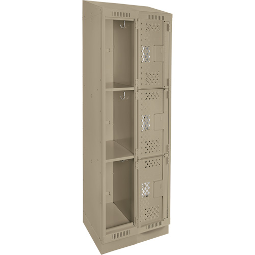 Clean Line Lockers, 3 -tier, Bank of 2, 24" x 18" x 82", Steel, Beige, Rivet (Assembled), Perforated Distribution Élite MP