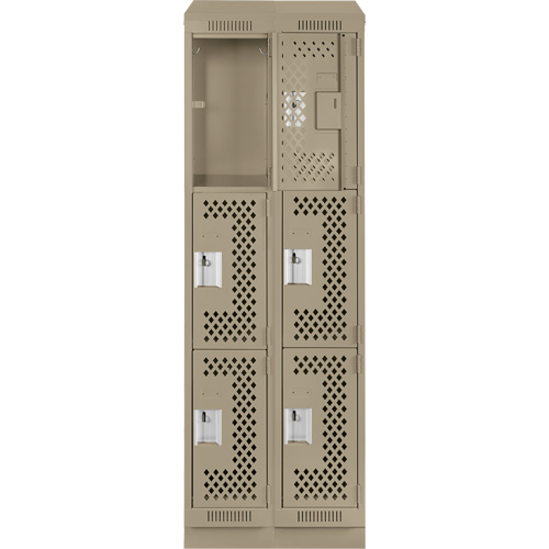 Clean Line Lockers, 3 -tier, Bank of 2, 24" x 18" x 82", Steel, Beige, Rivet (Assembled), Perforated Distribution Élite MP