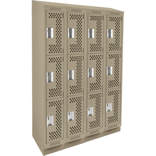 Clean Line Lockers, 3 -tier, Bank of 4, 48" x 18" x 82", Steel, Beige, Rivet (Assembled), Perforated Distribution Élite MP