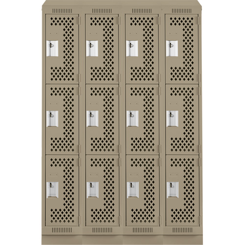 Clean Line Lockers, 3 -tier, Bank of 4, 48" x 18" x 82", Steel, Beige, Rivet (Assembled), Perforated Distribution Élite MP