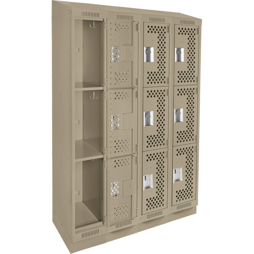 Clean Line Lockers, 3 -tier, Bank of 4, 48" x 18" x 82", Steel, Beige, Rivet (Assembled), Perforated Distribution Élite MP