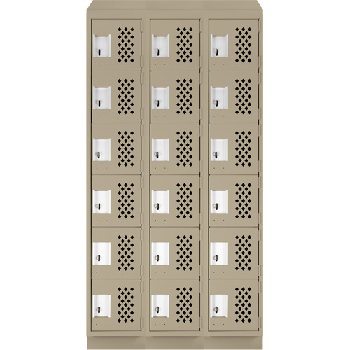 Assembled Lockerettes Clean Line Perforated Economy Lockers, 6 -tier, Bank of 3, 18" x 72" x 12", Steel Distribution Élite MP