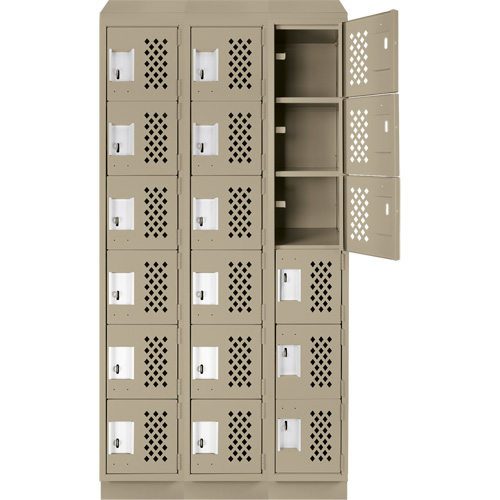 Assembled Lockerettes Clean Line Perforated Economy Lockers, 6 -tier, Bank of 3, 18" x 72" x 12", Steel Distribution Élite MP