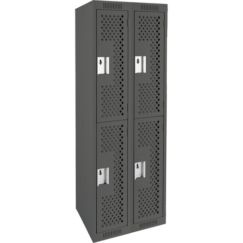 Clean Line Lockers, 2 -tier, Bank of 2, 24" x 15" x 72", Steel, Charcoal, Rivet (Assembled), Perforated Distribution Élite MP