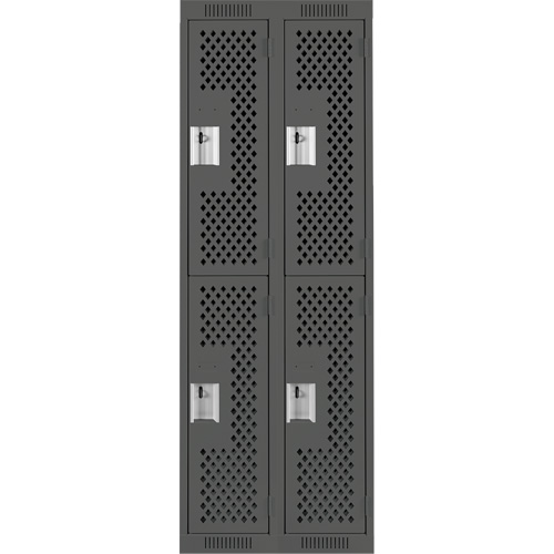 Clean Line Lockers, 2 -tier, Bank of 2, 24" x 15" x 72", Steel, Charcoal, Rivet (Assembled), Perforated Distribution Élite MP