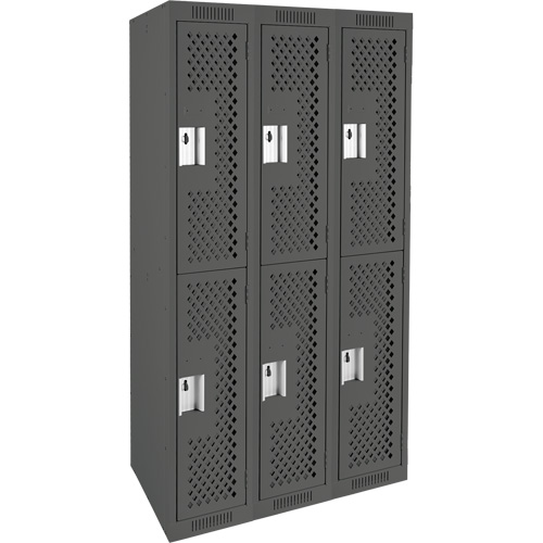 Clean Line Lockers, 2 -tier, Bank of 3, 36" x 15" x 72", Steel, Charcoal, Rivet (Assembled), Perforated Distribution Élite MP