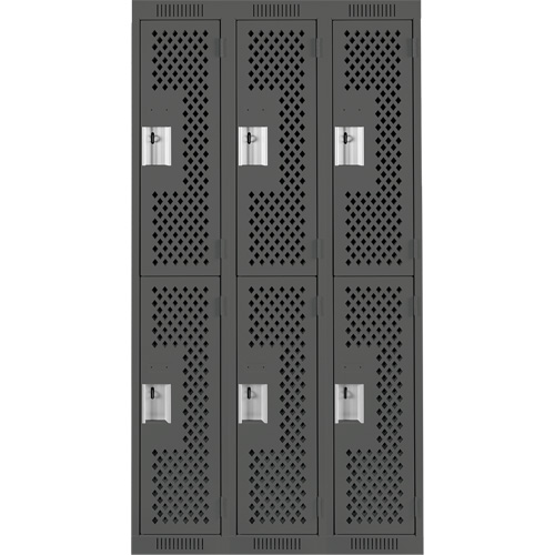 Clean Line Lockers, 2 -tier, Bank of 3, 36" x 15" x 72", Steel, Charcoal, Rivet (Assembled), Perforated Distribution Élite MP