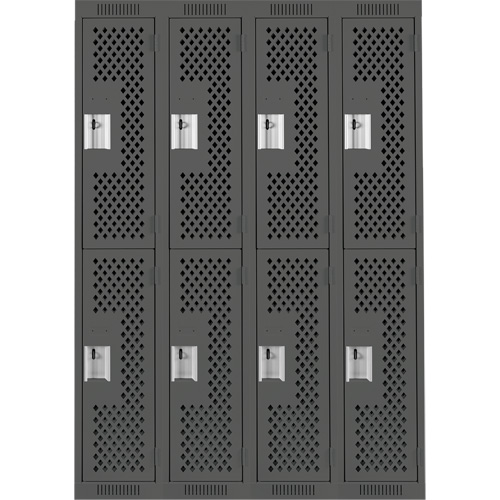 Clean Line Lockers, 2 -tier, Bank of 4, 48" x 15" x 72", Steel, Charcoal, Rivet (Assembled), Perforated Distribution Élite MP