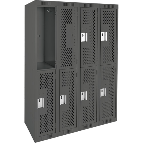 Clean Line Lockers, 2 -tier, Bank of 4, 48" x 15" x 72", Steel, Charcoal, Rivet (Assembled), Perforated Distribution Élite MP