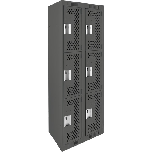 Clean Line Lockers, 3 -tier, Bank of 2, 24" x 12" x 72", Steel, Charcoal, Rivet (Assembled), Perforated Distribution Élite MP