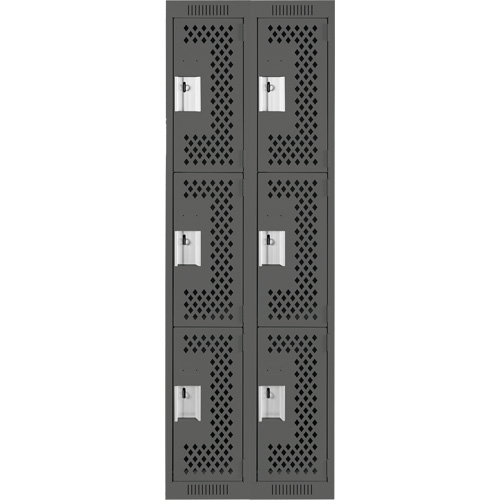 Clean Line Lockers, 3 -tier, Bank of 2, 24" x 12" x 72", Steel, Charcoal, Rivet (Assembled), Perforated Distribution Élite MP