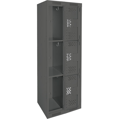 Clean Line Lockers, 3 -tier, Bank of 2, 24" x 12" x 72", Steel, Charcoal, Rivet (Assembled), Perforated Distribution Élite MP