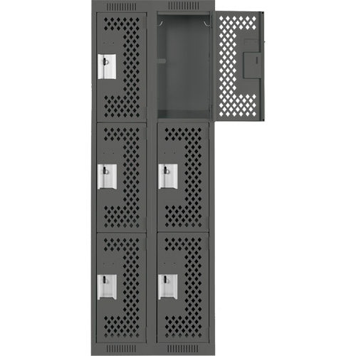 Clean Line Lockers, 3 -tier, Bank of 2, 24" x 12" x 72", Steel, Charcoal, Rivet (Assembled), Perforated Distribution Élite MP