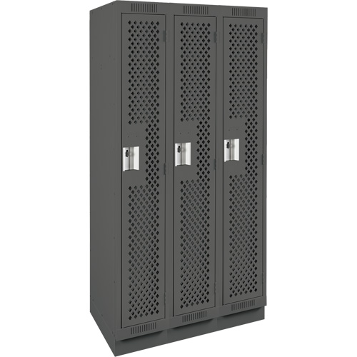 Clean Line Lockers, Bank of 3, 36" x 12" x 76", Steel, Charcoal, Rivet (Assembled), Perforated Distribution Élite MP