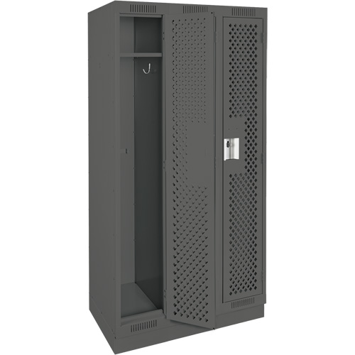 Clean Line Lockers, Bank of 3, 36" x 12" x 76", Steel, Charcoal, Rivet (Assembled), Perforated Distribution Élite MP